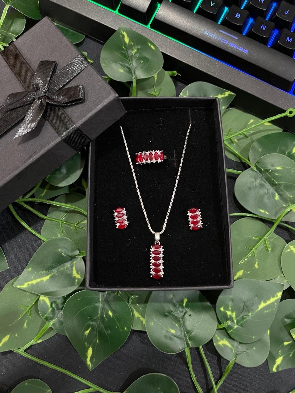 CRIMSON GRACE JEWELLERY SET WITH RING - EVERY SOLUTION MART