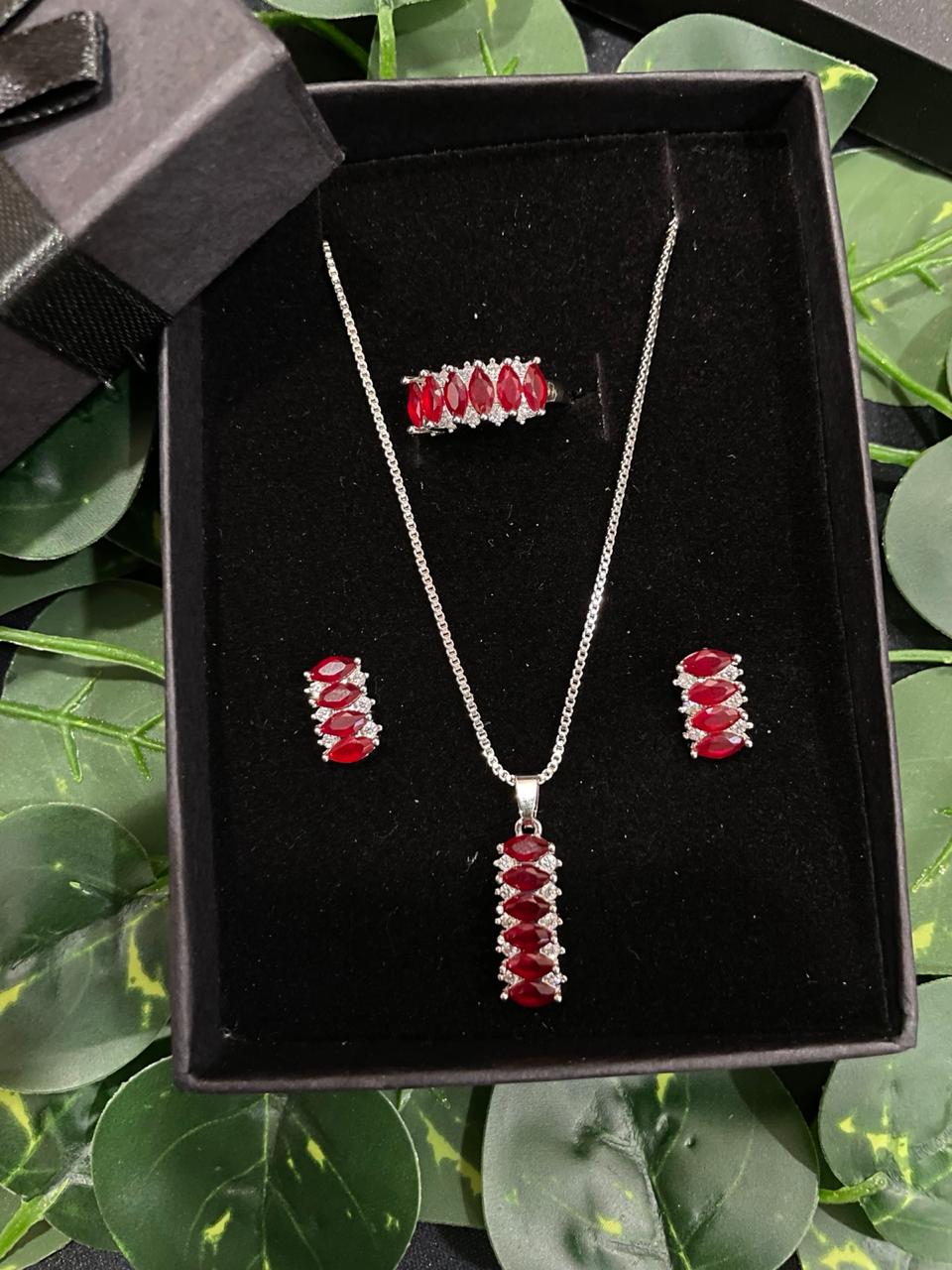 CRIMSON GRACE JEWELLERY SET WITH RING - EVERY SOLUTION MART