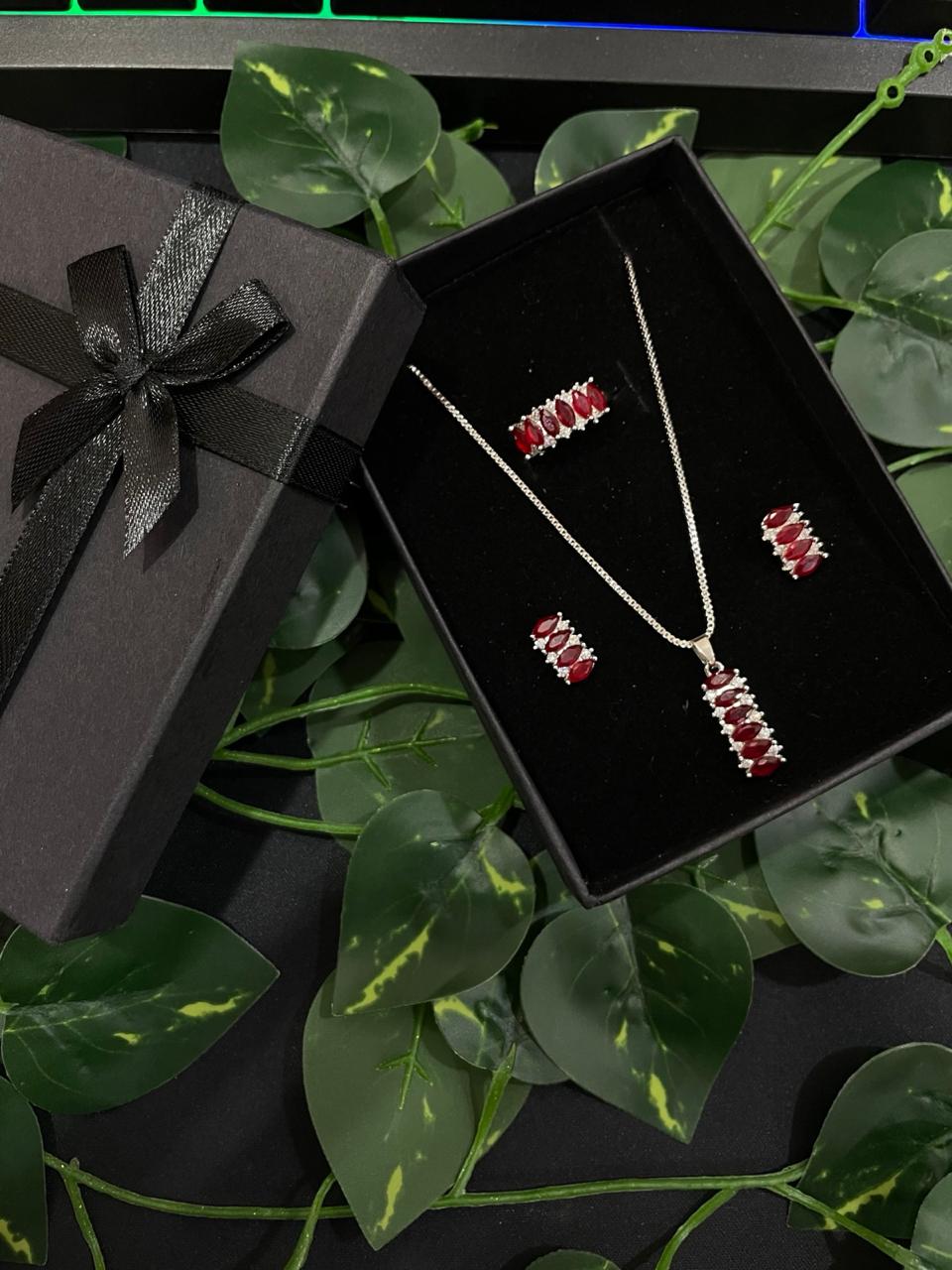 CRIMSON GRACE JEWELLERY SET WITH RING - EVERY SOLUTION MART