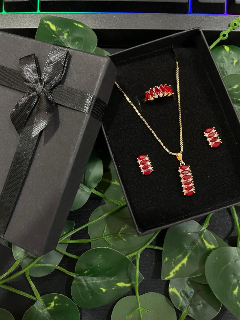 CRIMSON GRACE JEWELLERY SET WITH RING - EVERY SOLUTION MART